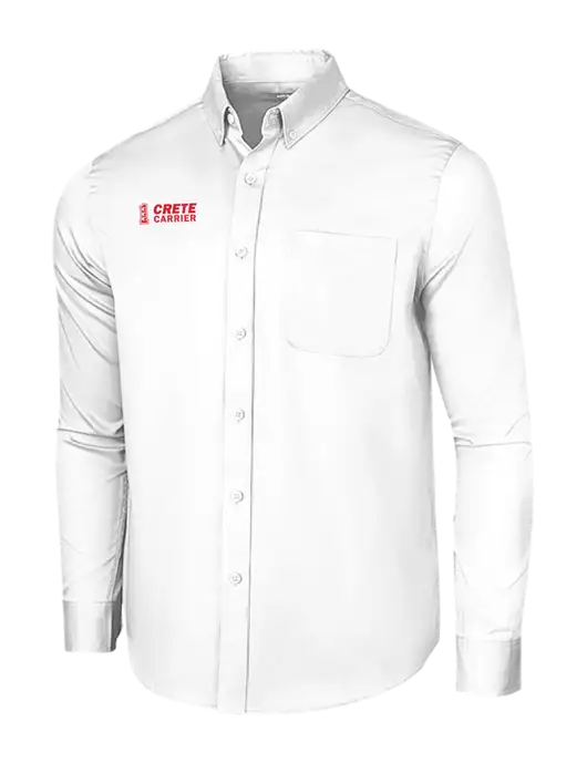 Long Sleeve White Superpro React Twill Shirt w/Crete Carrier Logo