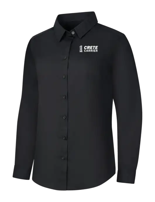 Womens Black Long Sleeve Carefree Poplin Shirt w/Crete Carrier Logo