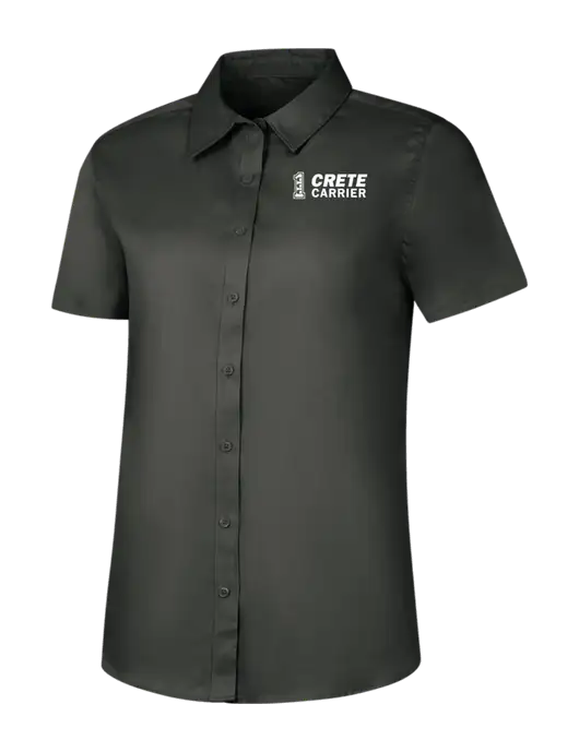Womens Dark Grey Short Sleeve Superpro React Twill Shirt w/Crete Carrier Logo