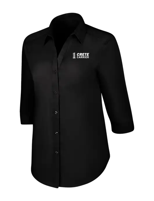 Womens Black 3/4 Sleeve Carefree Poplin Shirt w/Crete Carrier Logo