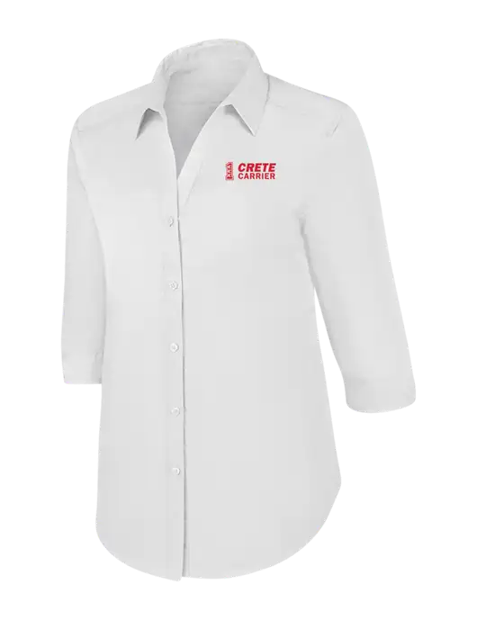 Womens White 3/4 Sleeve Carefree Poplin Shirt w/Crete Carrier Logo