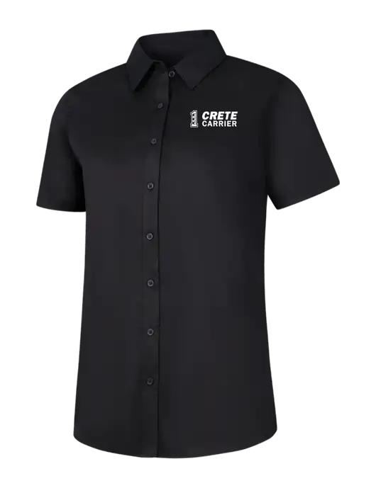 Womens Black Short Sleeve Superpro React Twill Shirt w/Crete Carrier Logo