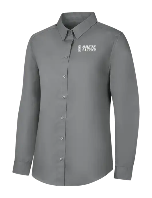 Womens Medium Grey Long Sleeve Carefree Poplin Shirt w/Crete Carrier Logo