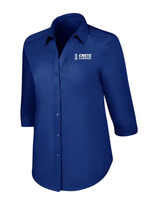 Womens Royal 3/4 Sleeve Carefree Poplin Shirt w/Crete Carrier Logo