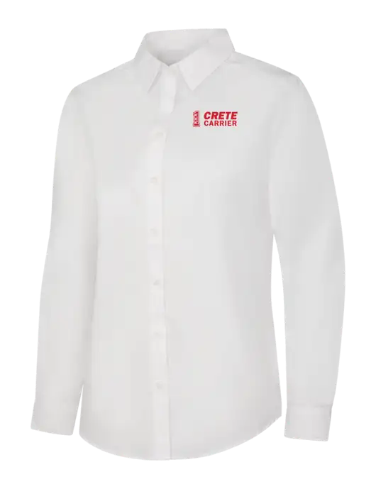 Womens White Long Sleeve Carefree Poplin Shirt w/Crete Carrier Logo