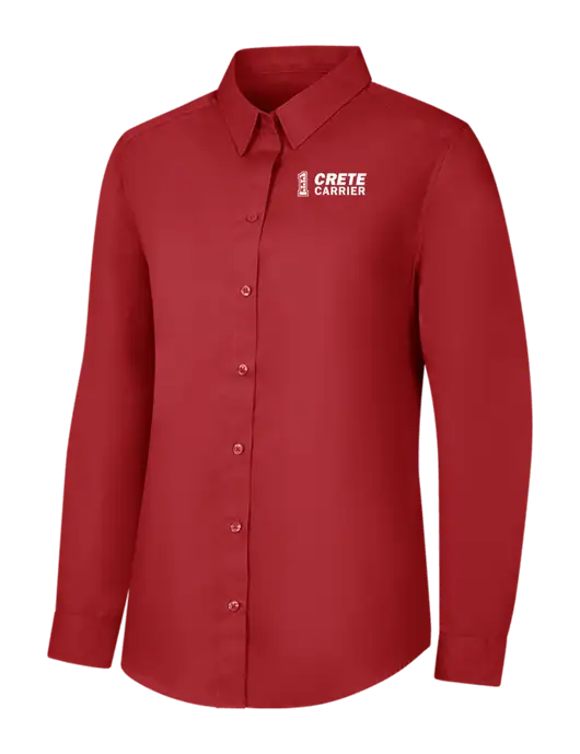 Womens Rich Red  Long Sleeve Carefree Poplin Shirt w/Crete Carrier Logo