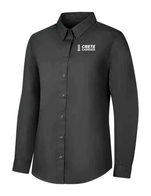 Womens Dark Grey Long Sleeve Carefree Poplin Shirt w/Crete Carrier Logo