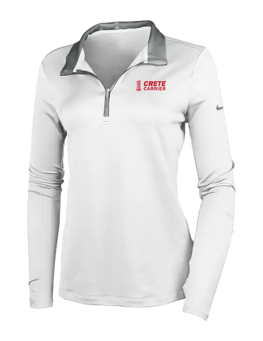 NIKE White/Dark Grey Womens Dry-Fit Stretch 1/2 Zip Cover-Up w/Crete Carrier Logo