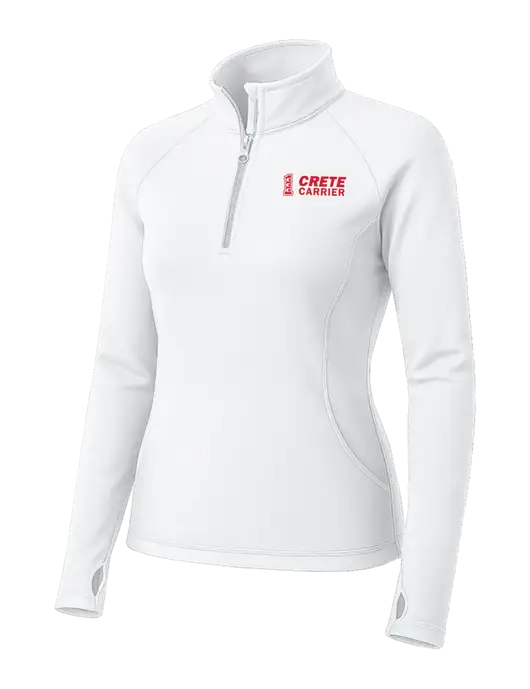 White Womens Sport Wick Stretch 1/4 Zip Pullover w/Crete Carrier Logo