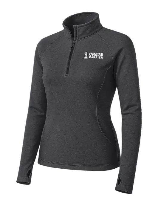 Dark Grey Heather Womens Sport Wick Stretch 1/4 Zip Pullover w/Crete Carrier Logo