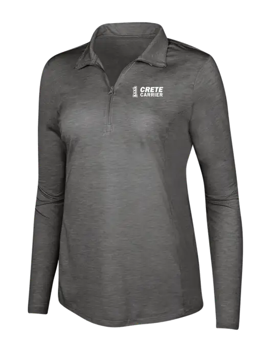 Dark Grey Heather Womens Posicharge Tri-Blend Wicking 1/4 Zip Pullover w/Crete Carrier Logo