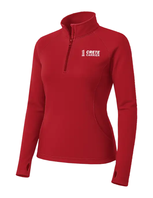 Red Womens Sport Wick Stretch 1/4 Zip Pullover w/Crete Carrier Logo