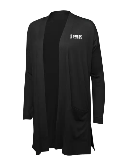 Black Womens Concept Long Pocket Cardigan w/Crete Carrier Logo