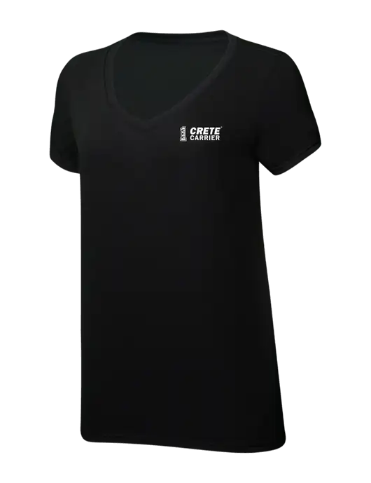 Womens Simply Soft V-Neck Black 4.5oz  Poly/Combed Ring Spun Cotton T-Shirt w/Crete Carrier Logo