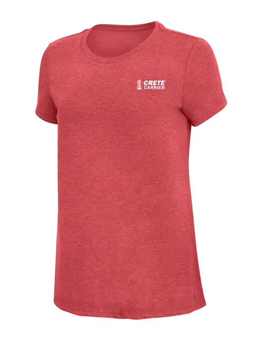 Womens Simply Soft Red Frost 4.5oz Poly/Combed Ring Spun Cotton T-Shirt w/Crete Carrier Logo