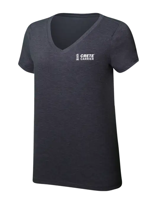 Womens Simply Soft V-Neck Heather Charcoal 4.5oz  Poly/Combed Ring Spun Cotton T-Shirt w/Crete Carrier Logo