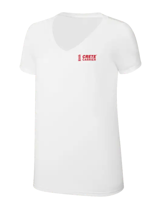 Womens Simply Soft V-Neck White 4.5oz  Poly/Combed Ring Spun Cotton T-Shirt w/Crete Carrier Logo