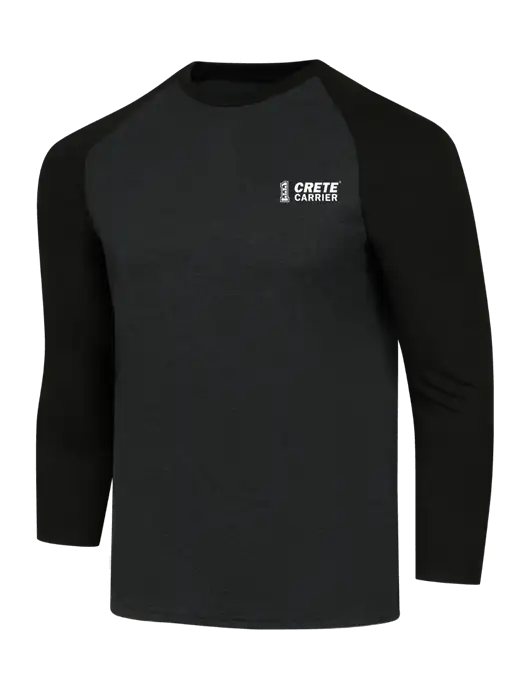 Simply Soft 3/4 Sleeve Black/Black Frost Ring Spun Cotton T-Shirt w/Crete Carrier Logo