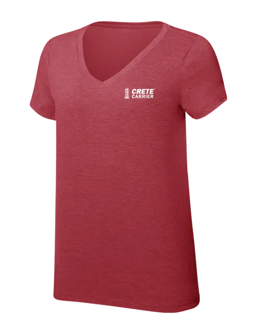 Womens Simply Soft V-Neck Red Frost 4.5oz  Poly/Combed Ring Spun Cotton T-Shirt w/Crete Carrier Logo