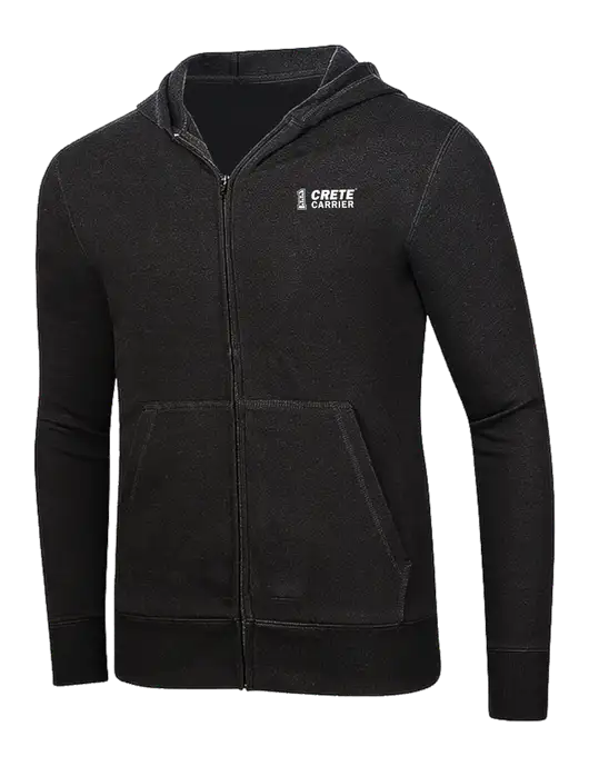 Full-Zip Black Heavyweight Hooded Sweatshirt w/Crete Carrier Logo
