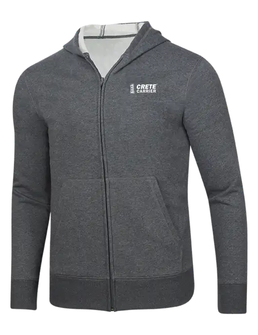 Full-Zip Dark Grey Heather Heavyweight Hooded Sweatshirt w/Crete Carrier Logo