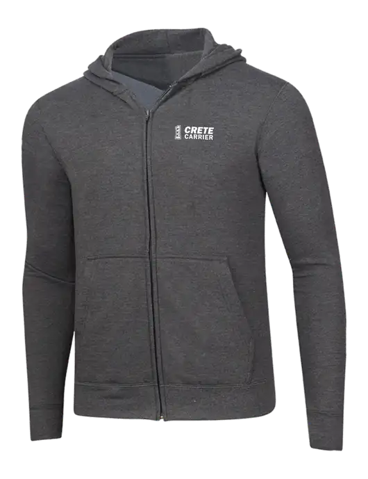 Dark Heather Grey 8.5 oz Ring Spun Zip Hooded Sweatshirt w/Crete Carrier Logo