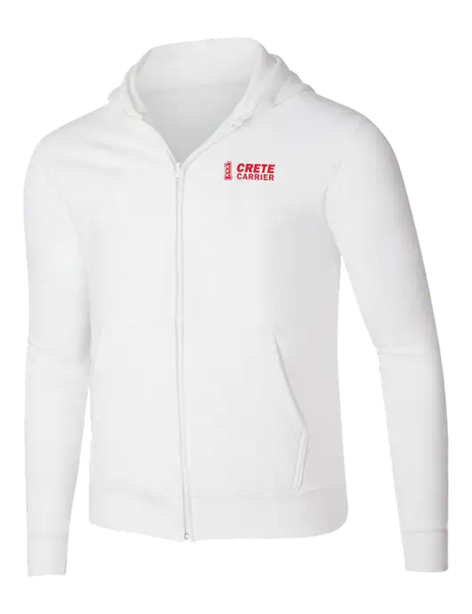 White 8.5 oz Ring Spun Zip Hooded Sweatshirt w/Crete Carrier Logo