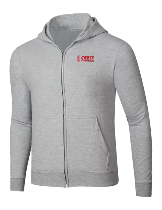 Light Grey Heather 8.5 oz Ring Spun Zip Hooded Sweatshirt w/Crete Carrier Logo