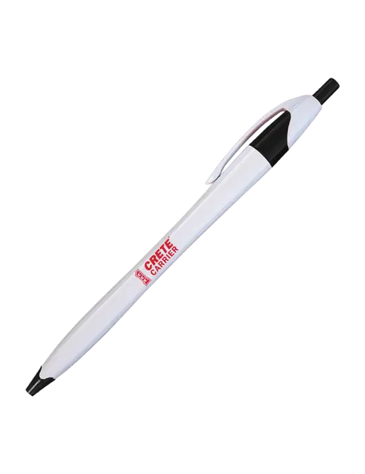 Novella White/Black Classic Pen - Blue Ink w/Crete Carrier Logo