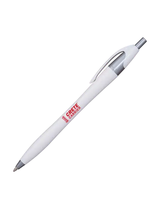 Novella White/Silver Shimmer Pen - Blue Ink w/Crete Carrier Logo