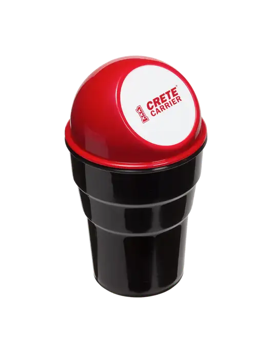 Red Car Cup Holder Trash Can w/Crete Carrier Logo