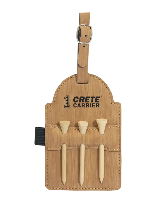 Bamboo Leatherette Golf Bag Tag with 3 Wooden Tees w/Crete Carrier Logo