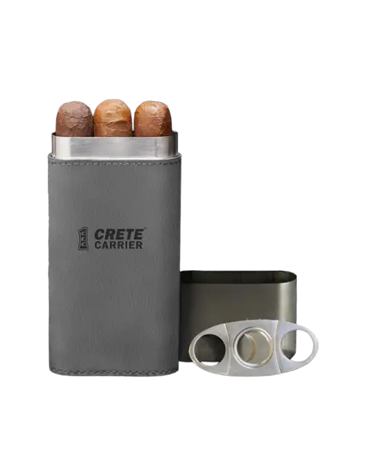 Grey Leatherette Cigar Case with Cutter w/Crete Carrier Logo