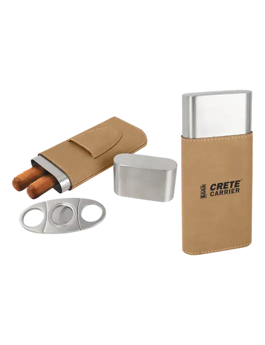 Tan Leatherette Cigar Case with Cutter w/Crete Carrier Logo