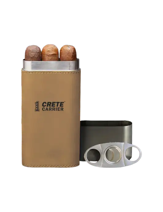Tan Leatherette Cigar Case with Cutter w/Crete Carrier Logo