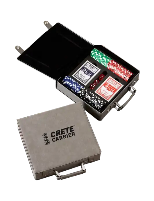 Grey Leatherette 100 Chip Poker Set w/Crete Carrier Logo