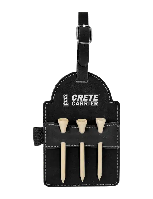 Black Leatherette Golf Bag Tag with 3 Wooden Tees w/Crete Carrier Logo