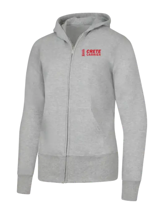 Grey Heather Womens Core Fleece Full-Zip Hooded Sweatshirt w/Crete Carrier Logo