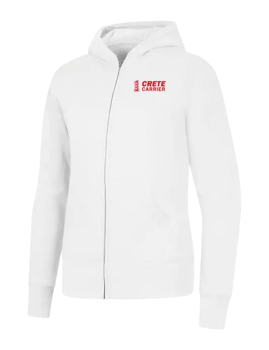 White Womens Core Fleece Full-Zip Hooded Sweatshirt w/Crete Carrier Logo