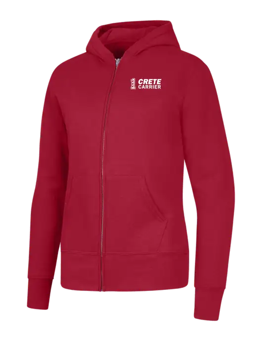 Red Womens Core Fleece Full-Zip Hooded Sweatshirt w/Crete Carrier Logo