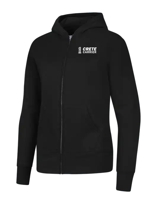 Jet Black Womens Core Fleece Full-Zip Hooded Sweatshirt w/Crete Carrier Logo