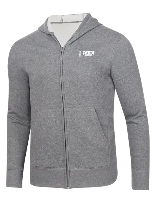 Full-Zip Medium Grey Heather Heavyweight Hooded Sweatshirt w/Crete Carrier Logo