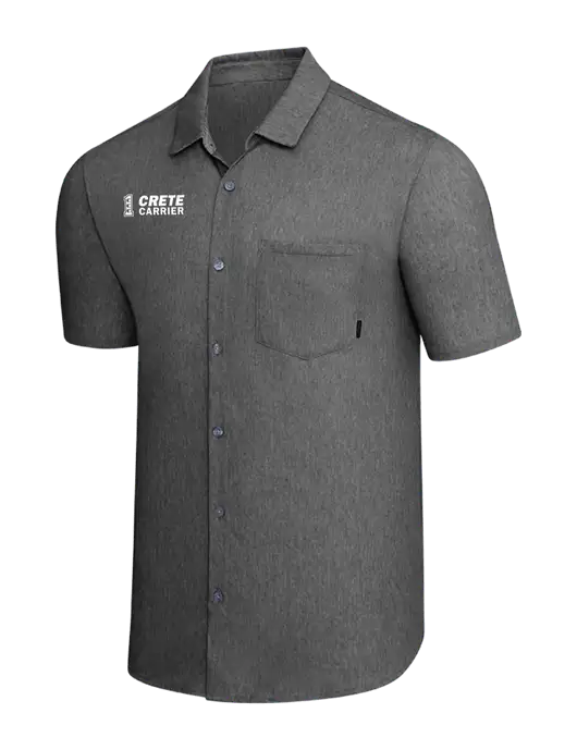 OGIO Dark Grey Heather Extend Short Sleeve Button Up Shirt w/Crete Carrier Logo