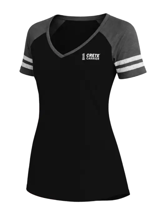 Womens Black/Charcoal Heather V-Neck Game Tee w/Crete Carrier Logo