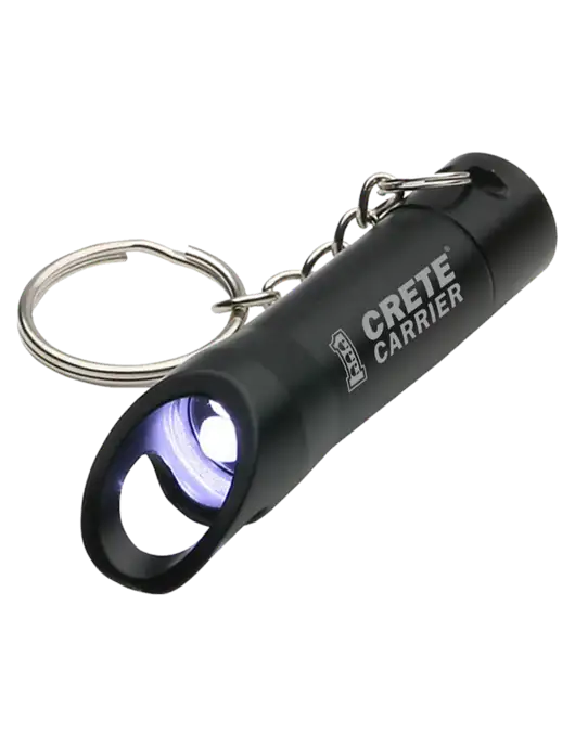 Black Pocket LED Flashlight with Bottle Opener & Keychain w/Crete Carrier Logo