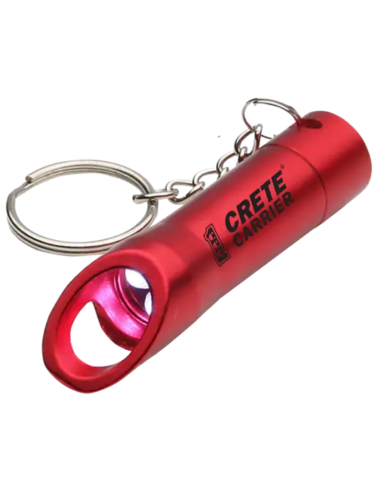 Red Pocket LED Flashlight with Bottle Opener & Keychain w/Crete Carrier Logo