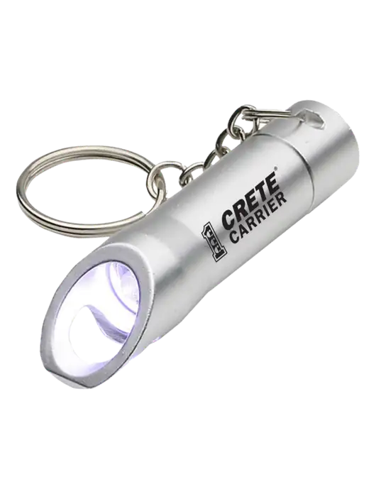 Silver Pocket LED Flashlight with Bottle Opener & Keychain w/Crete Carrier Logo