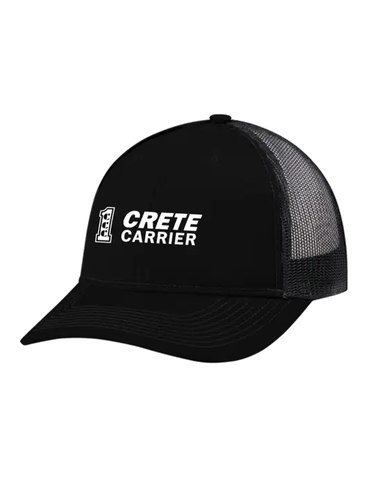 Snapback Ponytail Trucker Cap Black w/Black Mesh w/Crete Carrier Logo