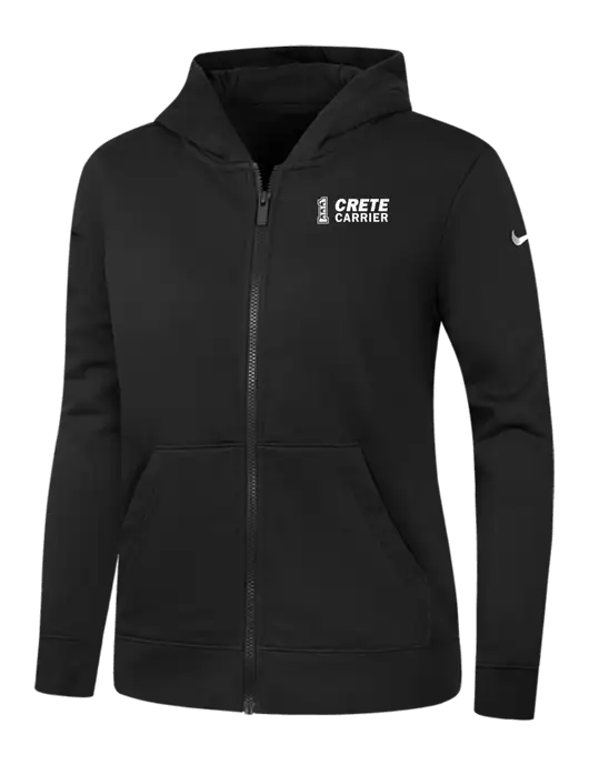 Nike Womens Club Fleece Sleeve Swoosh Full-Zip Black Hoodie w/Crete Carrier Logo