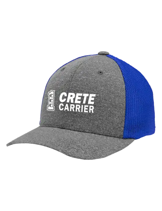 Flexfit Royal/Medium Grey Heather Melange Mesh Back Trucker Cap w/Crete Carrier Logo